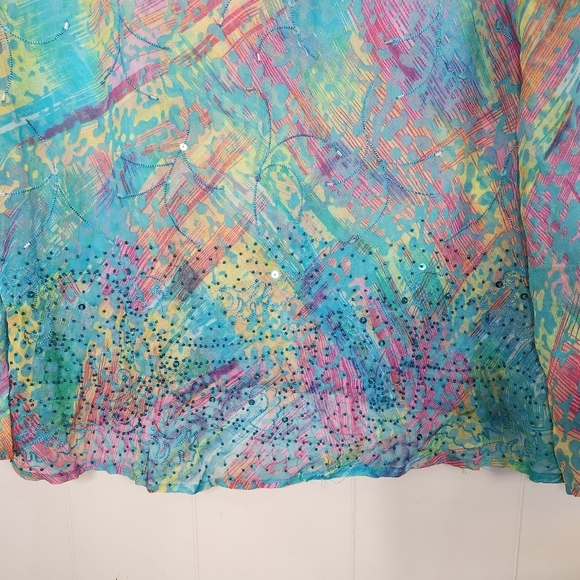 100% Silk DStudio Sheer Tunic Swim Cover-Up Top Boho Bohemian Summer Beaded - Picture 3 of 9